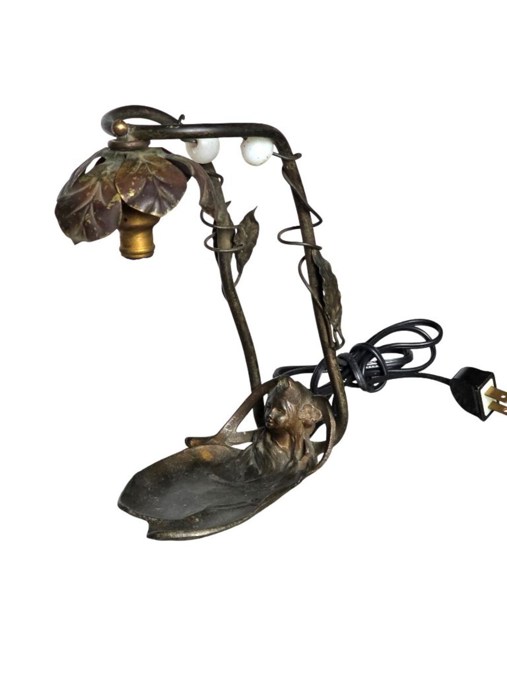 Antique Art Nouveau Bronze Metal Face Lady Figural Lamp 8.5" x 5.5" Working